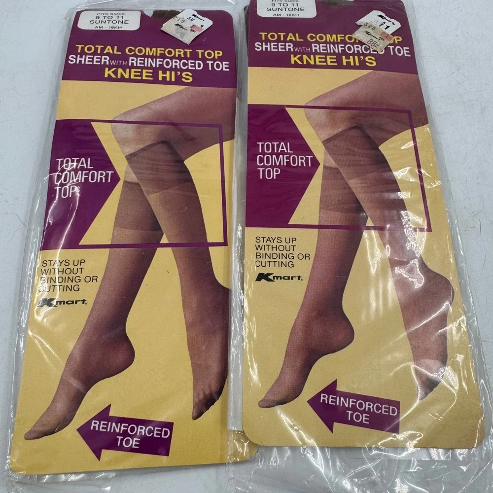 Vintage Kmart Total Comfort Top Sheer Suntone Toe Knee High‎ 2 Pairs Size 9-11